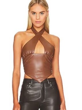 Revolve NWOT Superdown Faux Leather Y2K Halter Crop Top
